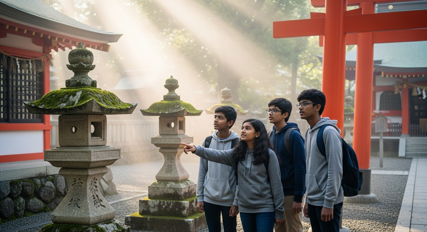 Students observing a Kyoto shrine